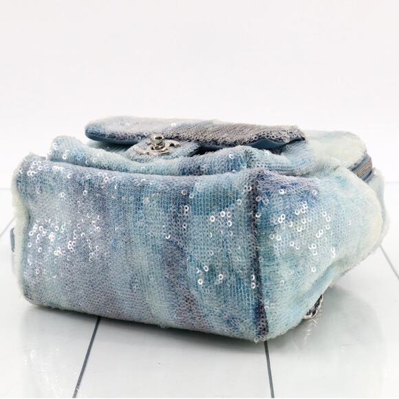 Chanel Sequin Mini Backpack Waterfall Blue Tri-color Bag Rare Light Limited Ed. - Picture 8 of 16